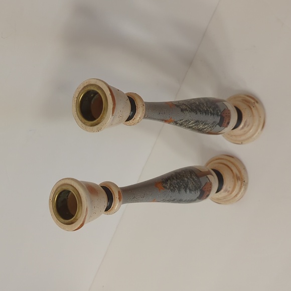 Folk Art Vintage wooden candlesticks - Picture 4 of 9